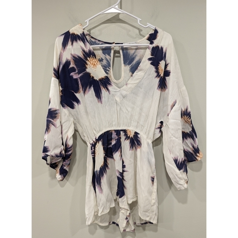 Flynn Sky Purple White Floral Long Sleeve Festival Romper XS
